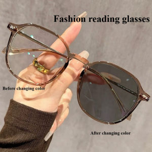 Fashion Trend Reading Glasses Photochromic Womens Anti Blue Light Glasses Versatile Large Frame Flower Glasses