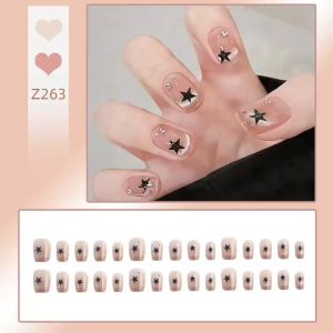 สินค้าใหม่DD263 เล็บปลอมยาว ประดับเพชร เล็บปลอมเจลแท้ การออกแบบกันน้ำ กล่องละ 24 ชิ้น