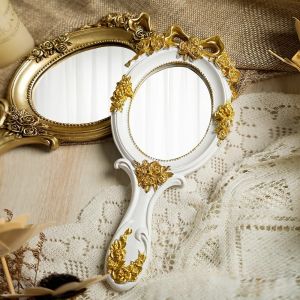 Gương Cầm Tay Hình Oval Cổ Điển Nhỏ Gọn Tiện Dụng Gương Trang Điểm Du Lịch Thiết Kế Hoa Hồng Nổi Quà Tặng Cho Mẹ Và Các Cô Gái