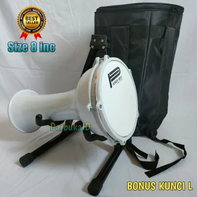 Darbuka dumbuk calti 8 inchi putih Mika hitam Bonus kunci L