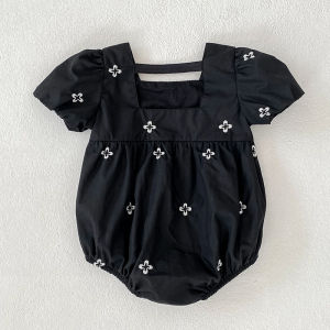 0-24M Baby Girl Clothing Cotton New Summer Newborn Baby Girl Romper Black Embroidered Flowers Cotton Toddler Baby Girls Jumpsuit