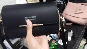 DOMPET SELEMPANG HP WANITA PESTA KULIT HITAM MANTLE WA226B5 IMPORT BATAM MURAH KEKINIAN KOREA REMAJA