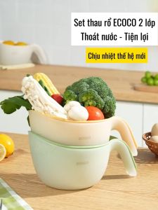 Set thau rổ ECOCO 2 lớp thoát nước chịu nhiệt thế hệ mới | Rổ chậu vo gạo rửa trái cây rau củ đa năng cao cấp 24160