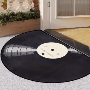 VIKAMA Vinyl Record Half-Circle Door Mat 2D-Printed Non-Slip Entryway Rug Music Lover Bedroom Floor Mat Retro Home Decor
