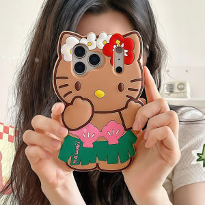 Sanrio | Cute Hello Kitty Hula Skirt Cartoon Phone Case For iPhone 17 16 15 14 13 12 11 Pro Max Plus 17 Pro Hawaiian Kitty Silicone Case