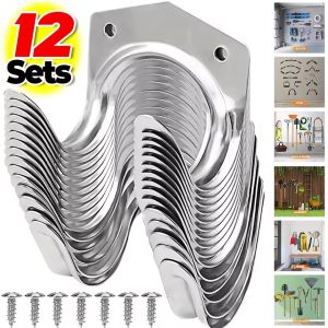12Pcs Wholesale Metal Wall Hooks with Screws Garage Shed Hanging Organizer Gardening Tool Storage Heavy-Duty Small Double Hook Bracket