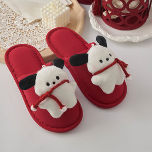 Red Wedding Slippers for Men And Women Home Comfort Slippers Head Cover Design Cotton Fabric Rubber TPR Outsole for Wedding Celebration