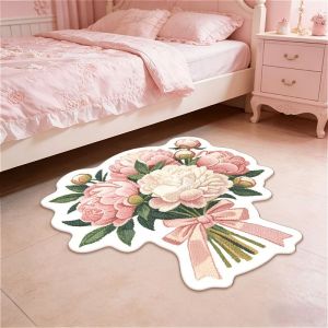 VIKAMA Irregular Flower Bouquet Door Mat Non-Slip Cute Floral Floor Rug For Bedroom Balcony Indoor Home Decor