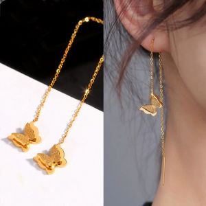 OYJR ต่างหูโซ่ผีเสื้อ สแตนเลส 18k สีทอง อาบน้ำไม่ต้องถอด ไม่ลอกดำ ต่างหูแฟชั่น ผญ