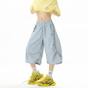 Quần Short Thể Thao Mùa Hè Dopaamine Nhanh Khô Nhanh Bằng Lụa Băng Thêu Cỡ Lớn Ống Đứng Rộng Rãi Thoải Mái