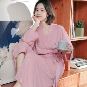 Sentexin Women Bath Robe V-Neck Robe Pajamas for Men Women Couple Robes Long Sleeve Nightgown Home Clothing Water Absorption