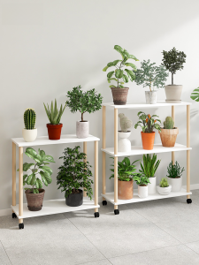 Flower Stand Living Room Floor-Standing Balcony Multi-Layer Green Radish Stand Indoor Plant Holder Lattice Solid Wood Succulent Shelf