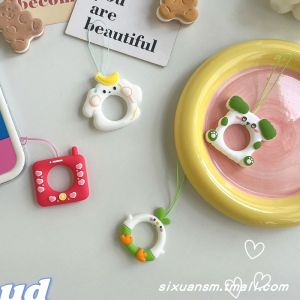 Japanese South Korea Ins Style Cartoon Cute Dog Duck Creative Heart Mobile Phone Lanyard Drop-Resistant Silicone Ring Fastened Ring Small Hand Strap Bracelet Anti-Lost Phone Case Keychain USB Flash Drive Pendant Ornament for Women
