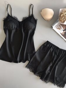 Casual V-Neck Womens 2 Piece Nightwear Shorts Set Sleepwear Polyester Long Sleeve Mid-Length Dress Summer Home Clothes