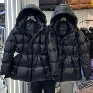 Áo Khoác Phao Nữ Màu Trắng Có Mũ Chất Liệu Lông Vũ Dáng Dài Dày Dặn Ấm Áp Phong Cách Thường Ngày Chống Lạnh Mùa Đông Khóa Kéo Màu Đen