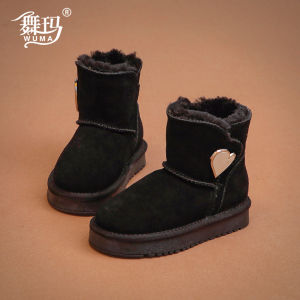 Winter Snow Boots for Girls Thick Fleece Lined Anti-fur Booties Toddler Kids Shoes UK Style round Toe Flat Heel TPR Outsole