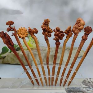 Original Design Hand Carved Camphor Wood Hairpin Traditional Chinese Style Floral And Mountain Sculpture Home Decor Accessories