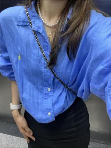 French Style Loose Fit Linen Shirt Womens Summer Spring Sun Protection Long Sleeve Embroidered Casual Versatile Slimming Top