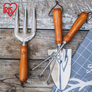 IRIS Gardening Small Shovel Set Stainless Steel Tools Gardening Planting Wooden Handle Shovel Harrow Tool Three-Piece Set