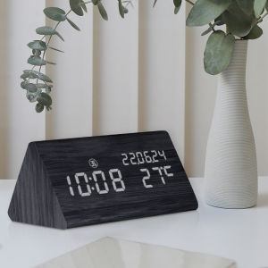 Modern Minimalist Triangle Shape Desktop Clock Time Display Calendar Living Room Decorative Items Wooden Material Alarm Clock