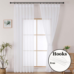 Nicedays White Sheer Curtain Langsir Putih Soft Day Curtain Ready Made Hook & Ring Plain Minimal Window