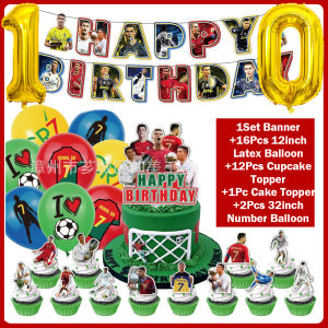 Beast Kingdom | 2026 Football SuperStar Num7 Fan Birthday Decorations CR7 DIY Party Supplies Banner Latex Balloon Cake Topper Decor Set Boy Gift