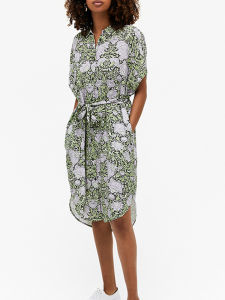 Váy Sơ Mi Tay Ngắn in Hoa Cạp Cao Có Thắt Lưng Cho Nữ Mùa Thu 2022 Váy Midi Cổ Bẻ Thường