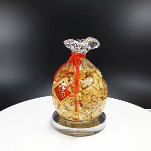 Túi vàng thủy tinh phong thủy may mắn túi vàng lá pha lê phong thủy tài lộc túi vàng lá chiêu tài lộc vận may cho gia chủ túi tiền vàng lá