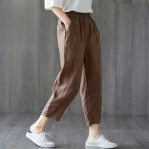 Summer Thin Cotton Linen Casual Pants Loose Large Size Mom Nine Points Harlan Pants Carrot Pants Casual Trousers for Women