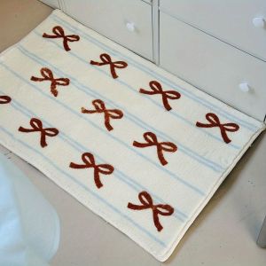 VIKAMA Red Stripe Blue Bow Bath Mat Cute Bathroom Rug Non Slip Absorbent Floor Mat For Shower Tub Bedroom Girls Room Home Decor