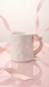 Aesthetic Ribbon Bow Handle Ceramic Mug Cup Coffee Mug for Home Cafe Gift idea
