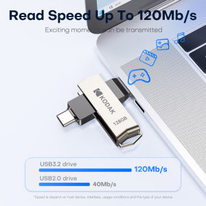 Kodak | KODAK USB3.2 Type C Two in One Flash Drive 256GB 128GB 32GB Pendrive High Speed Dual Memory Stick For Smartphone Laptop