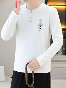 HENGYUANXIANG | Warm Long Sleeve Mens Thermal Shirt Embroidered German Velvet Fashionable Autumn Winter Base Layer Top V-Neck Animal Pattern