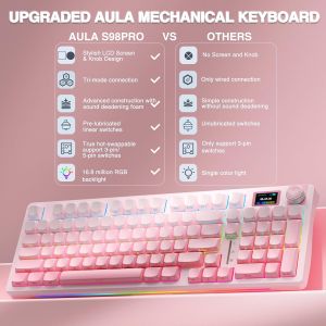 AULA | AULA S98pro Wireless Gaming Keyboard BT/USB-C/2.4G PBT Keycaps RGB Hot-swap Esports Mechanical Keyboard with Multi-function Knob