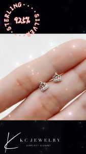KC Jewelry S925 - Diamond Minimalist Crown Stud Earrings