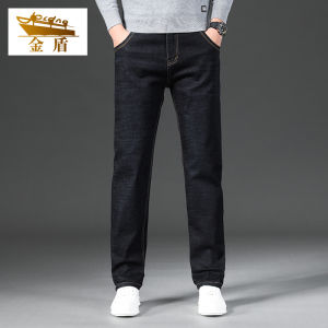 Gold Shield Mens Straight Leg Jeans Casual Comfortable Versatile Thickened Denim mid High Waist Zipper Closure Fashion Urban Style