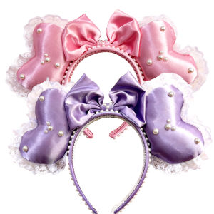 Disney | Mickey Mouse Ears Hairbands Pearl Heart Lace Bow Headbands Hair Band Birthday Party Halloween Princess Cosplay Costume For Women