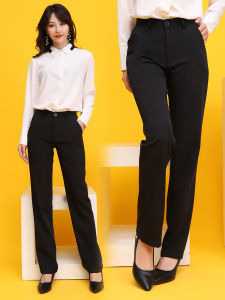 Fall Winter Thick High Waist Womens Professional Straight Leg Suit Pants Work Interview Drapey Long Black Pants