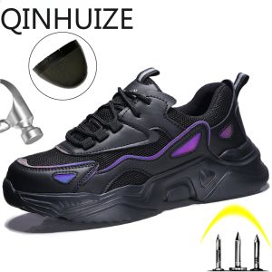 QINHUIZE Mens and womens safety shoes industrial work sports shoes puncture resistant work boots not easily damaged steel toe shoes lightweight anti impact work shoes