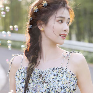 AMORELOVE Original Crystal Flower Small Clip Bangs Side Clip Childrens Braided Hair Cute Diamond-Studded Small Hair Clip