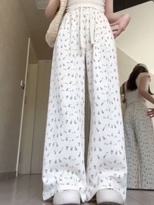 📌Lan ดอกไม้ขาตรงกางเกง Preppy สไตล์เอวสูงสบายๆกางเกงผู้หญิงกางเกงหลวมหวาน