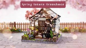 Zuuton DIY Miniature Dollhouse Kit Japanese Sakura Tea House with Light 3D Wooden Puzzle Book Nook For Adults Birthday Gift Home