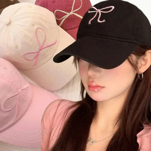 Y2K Bowknot Embroidery Baseball Hat for Women White Black Korean Outdoor Soft Cotton Caps Snapback Sun Visors Hats Girls Gifts