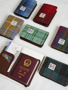 Harris Tweed Passport Holder Protective Cover Portable Travel Ticket Clip Retro Leather Vertical Wallet Card Storage Bag