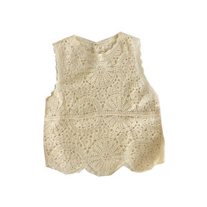 Elegant Vintage Crochet Lace Round Neck Sleeveless Knit Top