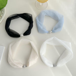 Pure Color Magnetic Buckle Scarf Thin Summer Womens New Style Versatile Neck Protection Decorative Shawl Headband Scarf