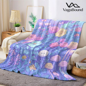 Pastel Kawaii Floral Mushroom Flannel Blanket Warm Soft Halloween Christmas Decorative Couch Warm Cozy All-Season Gift