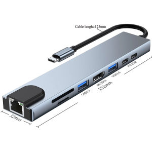 8 in 1 USB C Hub Type-C to Multiports 4K RJ45 PD Charge SD/TF Card Reader Type C To USB Adapter Dock For MacBook Air Pro PC