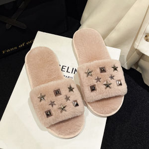 Comfortable Warm Plush Slippers Women Indoor Outdoor Autumn Winter New Style Soft Bottom Home Cotton Slippers Fashionable Tassels
