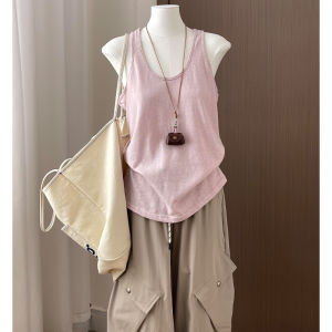 LANMENGYA | Coral Pink Breathable Linen Sleeveless Vest Womens Loose Innerwear